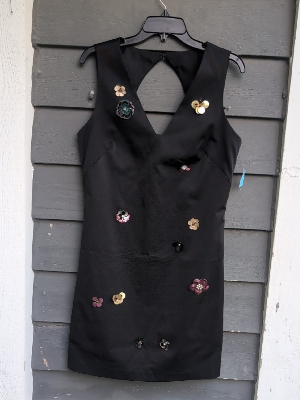 NICOLE MILLER NEW YORK 3D Floral Black Floral Appliqué V-Neck Dress Size 12